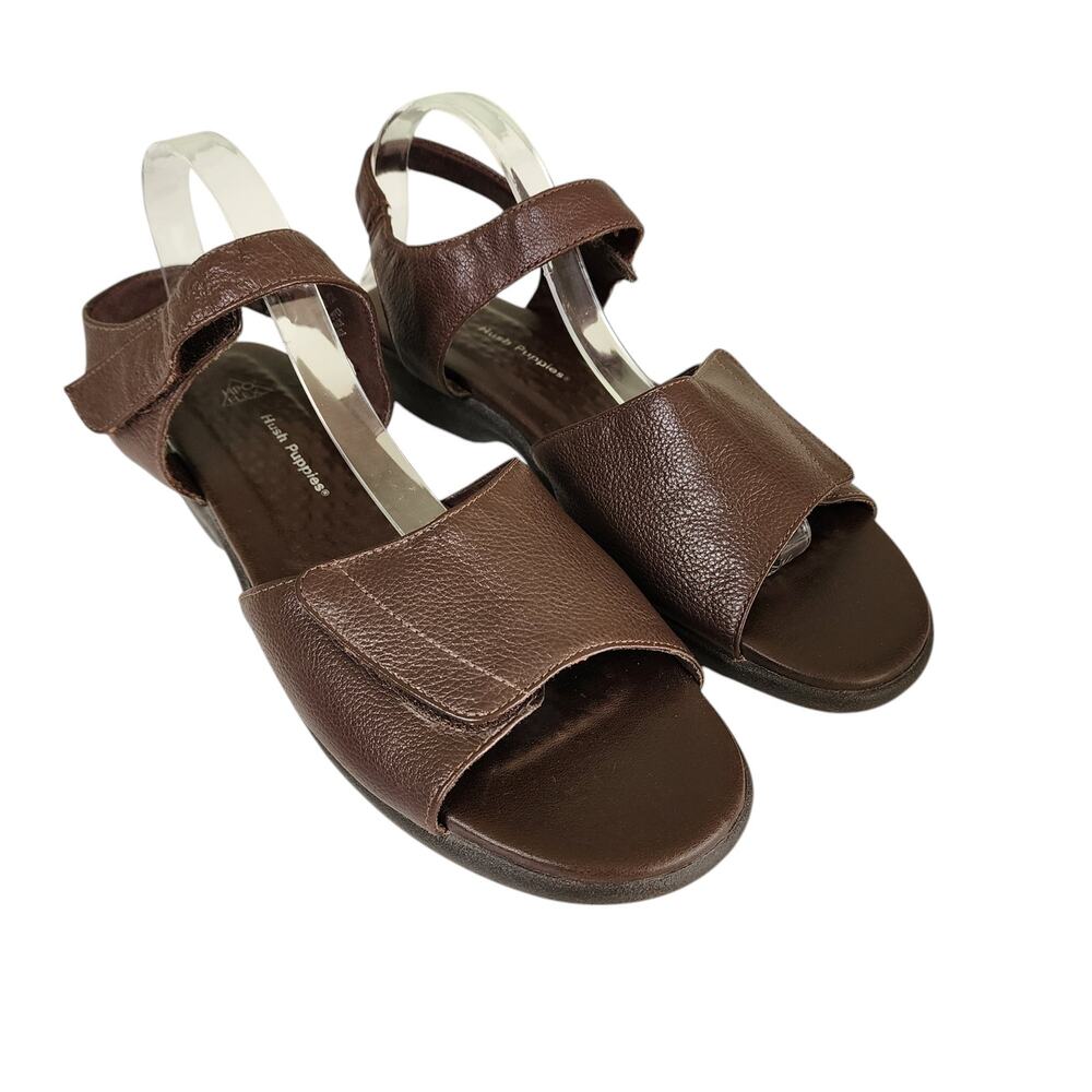 Hush Puppies Womens Resort Sandals Size 10 Strappy Brown Leather HPO2 Flex Sole